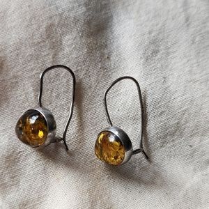 Green Amber and Silver Earrings